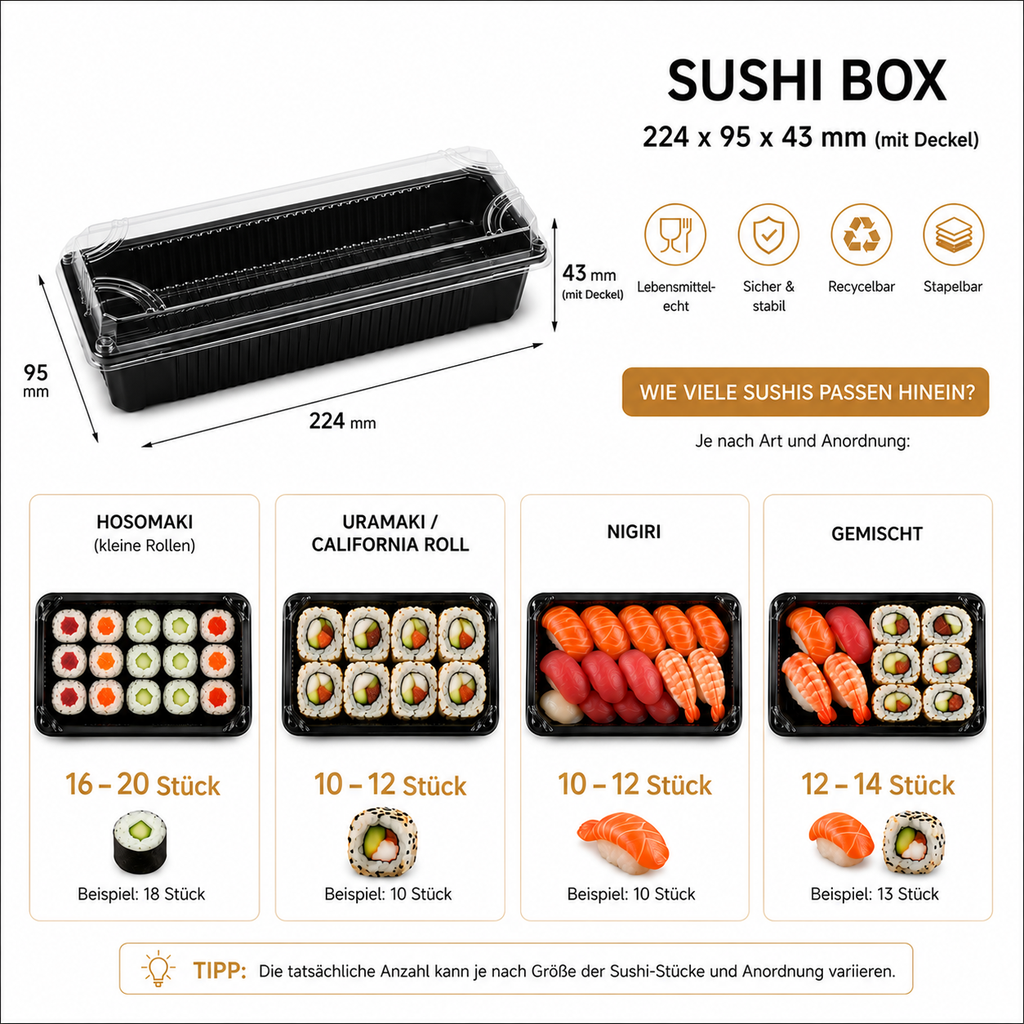 SAMMA-1107 BLACK (50P) SUSHI BOX PET
