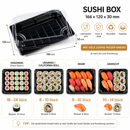 SUSHI BOX BLACK ,PET GRÖßE S